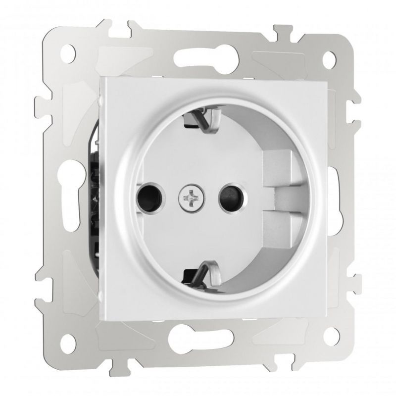 Розетка с заземлением и шторками, 16A 250V 203.40-1.silver Arte Milano фото 1