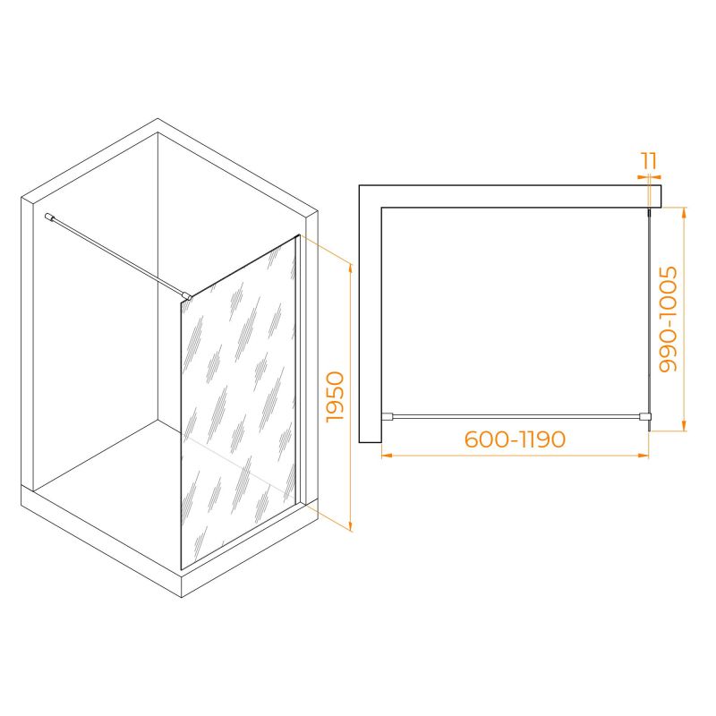 Душевая перегородка RGW WA-002 100 см, тонированное/хром фото 2