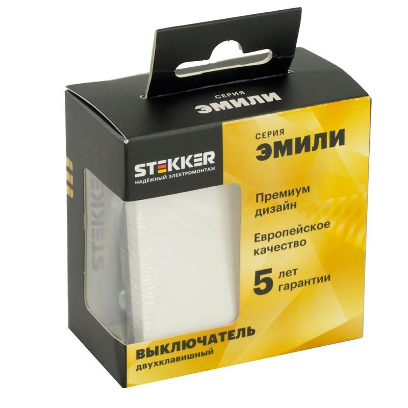 Выключатель двухклавишный Stekker Эмили (механизм) 250В, 10А, белый фарфор, soft touch  49866 фото 5