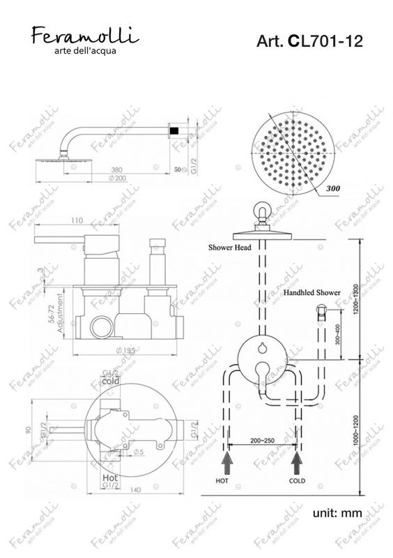 Душевой комплект Feramolli Ele CL701-12 (30см.), хром