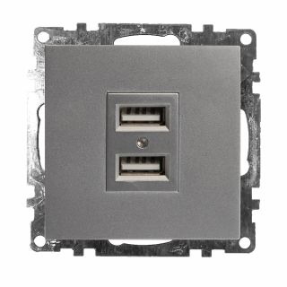 Розетка с USB-зарядкой в стену Катрин серебро 39588