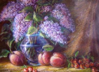 Картина "Сирень и персики" Любовь Бухарова