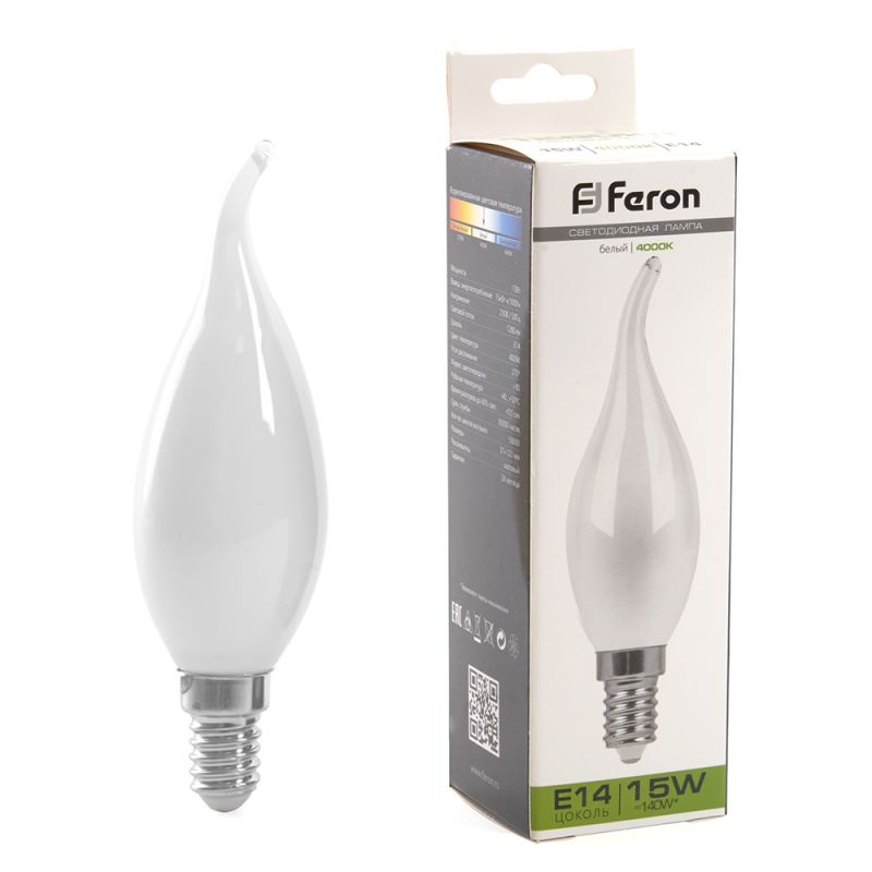 Лампа светодиодная Feron E14 15W 4000K LB-718 Свеча на ветру  38262