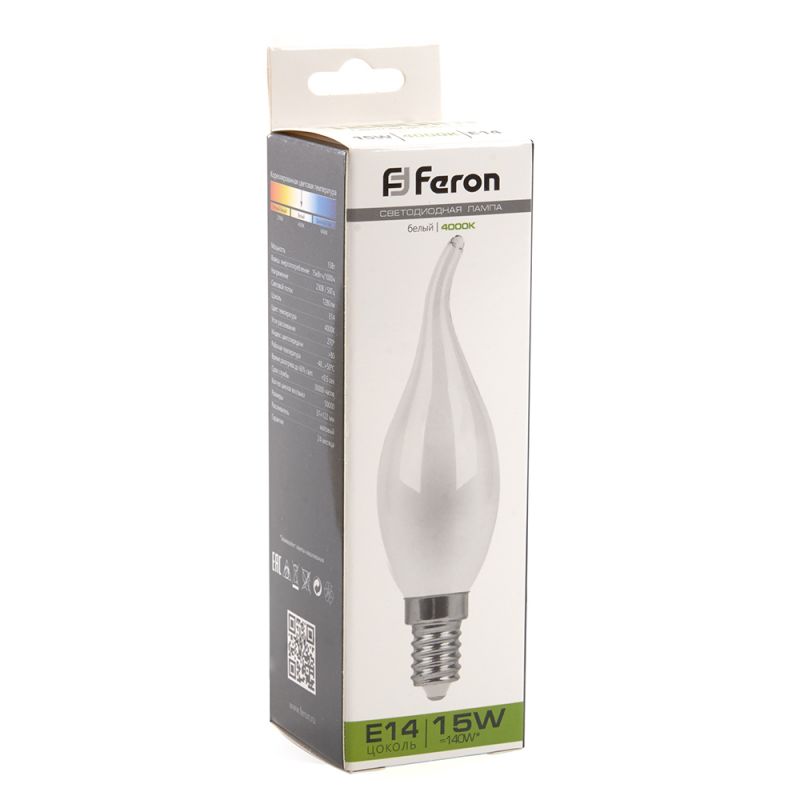 Лампа светодиодная Feron E14 15W 4000K LB-718 Свеча на ветру  38262