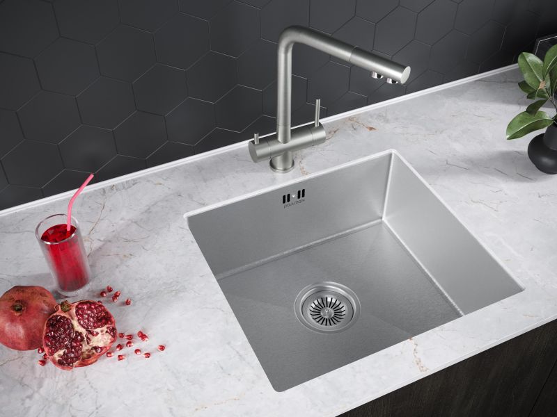 Кухонная мойка Paulmark AISI304 LASSAN PM304444-BS, сталь сатин 44х44 см фото 4