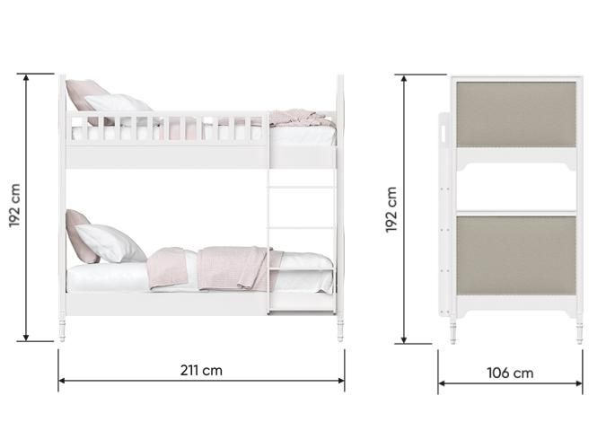Кровать двухъярусная Ellipsefurniture Elit (белый, серая ткань) ET010111020101