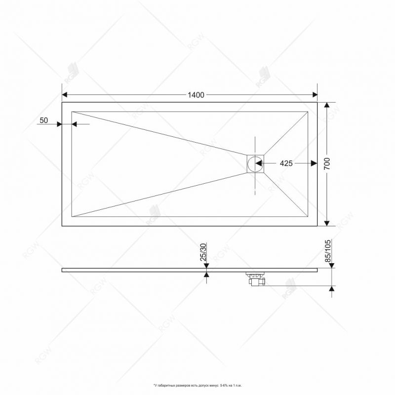 Душевой поддон RGW ST-G 16152714-02 графит 140х70 см