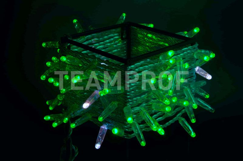 Светодиодная гирлянда нить Teamprof 10м, 24В, флэш, прозрачный провод, зелёная TPF-S10CF-24V-CT/G фото 1