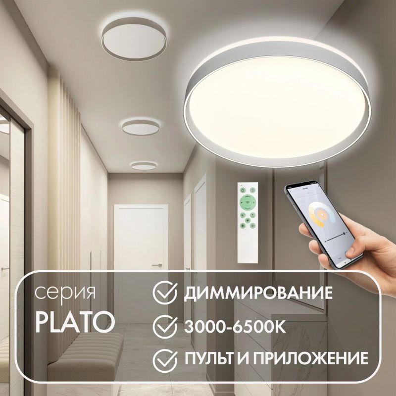 Потолочный светильник Denkirs Cany 40W, IP 20, 3000K - 6500K, управление пульт Д/У (в комплекте) и Wi-Fi 2,4 Ггц. Эко система Smart Life, Яндекс.Алиса, белый, металл, полимер DK6515-WH фото 3
