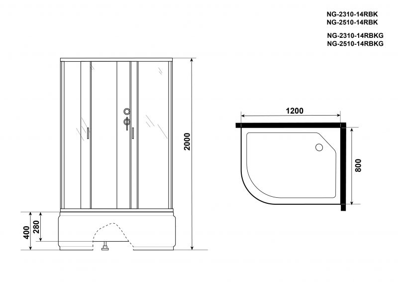 Душевая кабина Niagara Classic NG-2510-14RBK 120х80