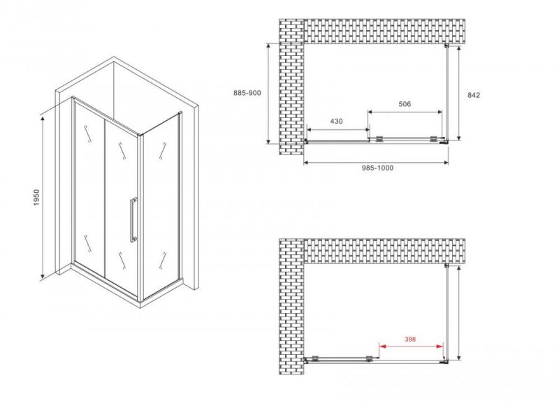 Душевой уголок ABBER Schwarzer Diamant AG30100BMH-S90BM, 100x90 см, профиль черный, стекло матовое фото 5