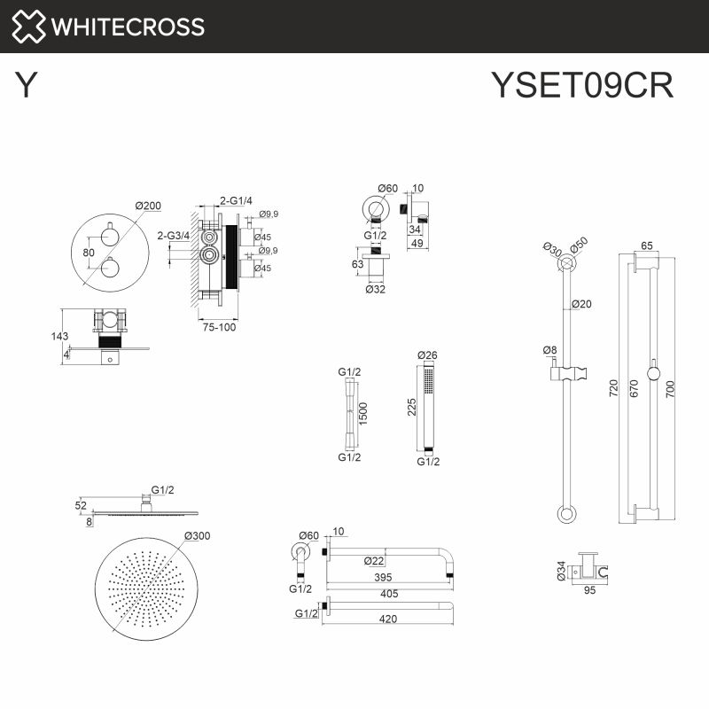 Термостатическая душевая система скрытого монтажа WHITECROSS Y YSET09CR, хром фото 3