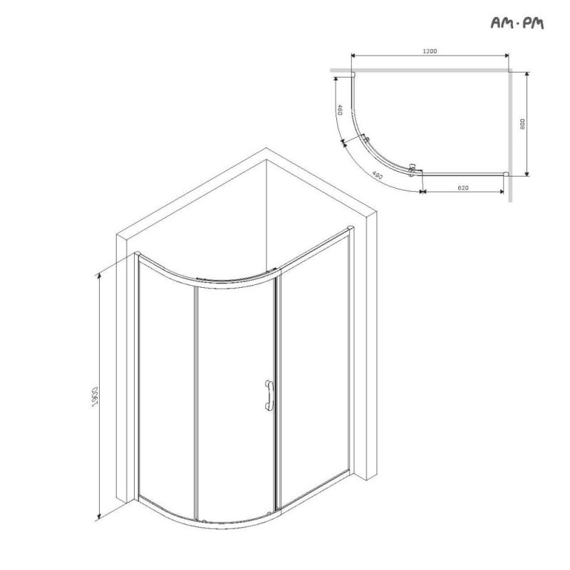 Душевой уголок AM.PM Like Solo Slide W83UG-302U120CG 120x80 см, глянцевый хром/тонированное фото 7