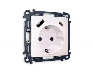 Комплект механизма электрической розетки Ambrella Volt ALFA Жемчуг 2USB A+C 20W (быстрая зарядка) с/з (AP2100, VM160) MA210010