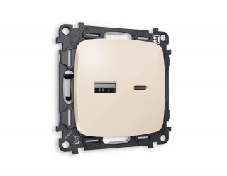 Комплект механизма розетки Ambrella Volt OMEGA Бежевый глянец 2USB A+C 20W (быстрая зарядка) (OP3110, VM177) MO311010