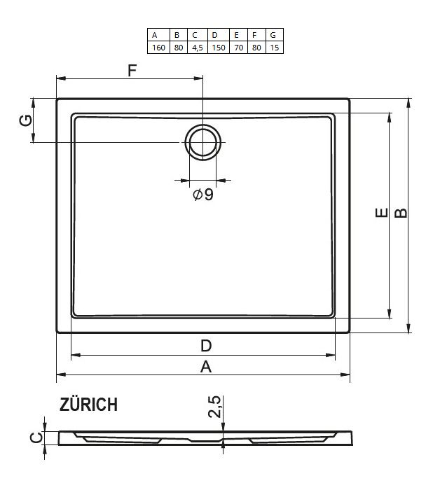 Акриловый душевой поддон Riho Zurich D001019005 160x80