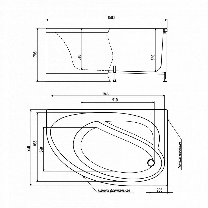 Ванна асимметричная Alex Baitler NERO 150x95 L NERO L 150*95