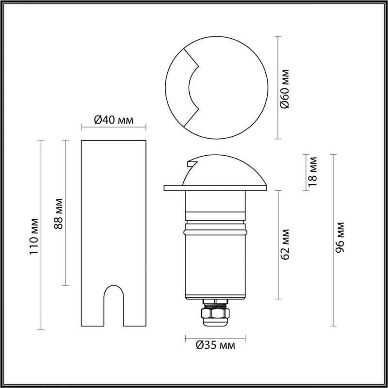 Встраиваемый грунтовый Odeon Light черный/металл светильник IP67 LED 3W 4000K 12V/24V WALD 6662/1GL