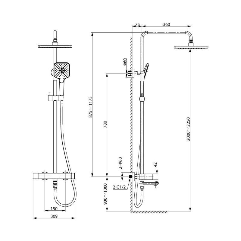 Душевая стойка Vincea Cube VSFS-1C1BG золото