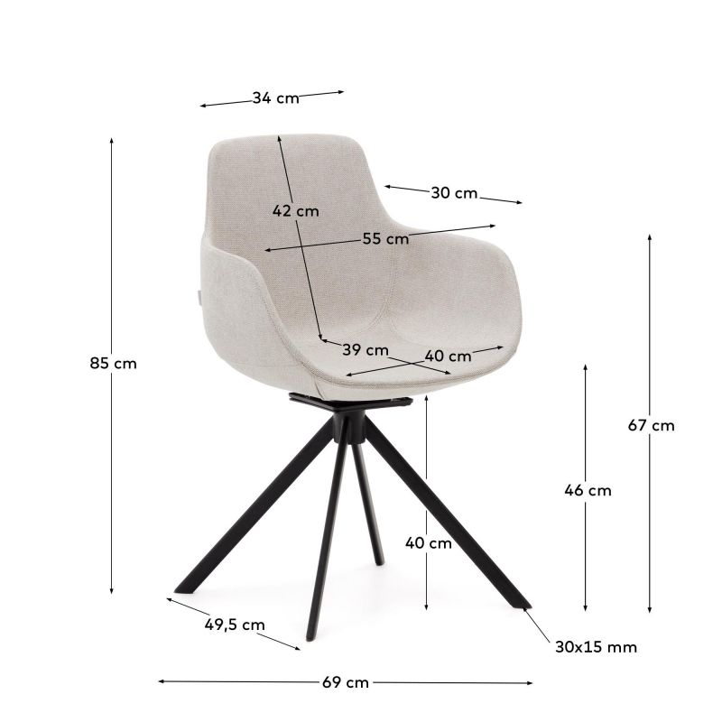 Поворотное рабочее кресло La Forma (ex Julia Grup) Tissiana BD-2859761 из бежевой синели и матового черного алюминия