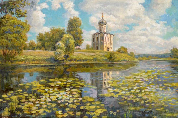 Картина "Храм на Нерли" Панов Эдуард Парфирьевич
