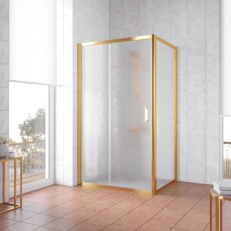 Душевой уголок Vegas Glass ZP+ZPV 160х80 09 02, профиль золотой, стекло шиншилла фото 1