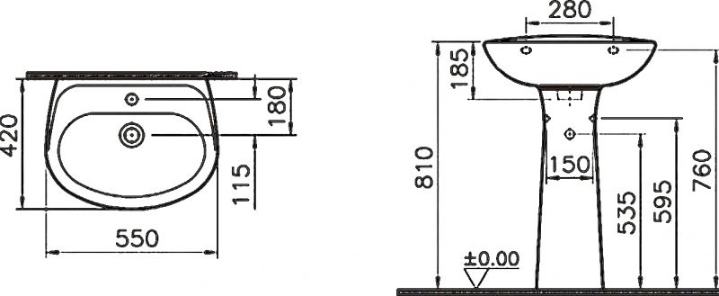 Комплект: раковина с пьедесталом Vitra Normus 9600B003-7650