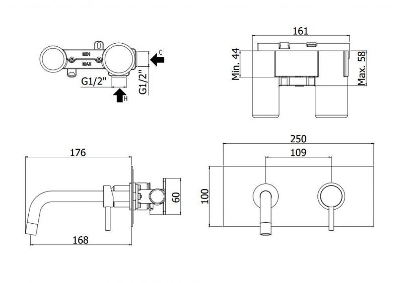 Смеситель для раковины Paffoni Light LIG101HG/M с внутренней частью