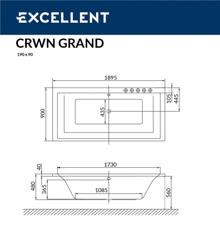 Акриловая ванна Excellent Crown Grand WAEX.CRG19WH 190x90 фото 3