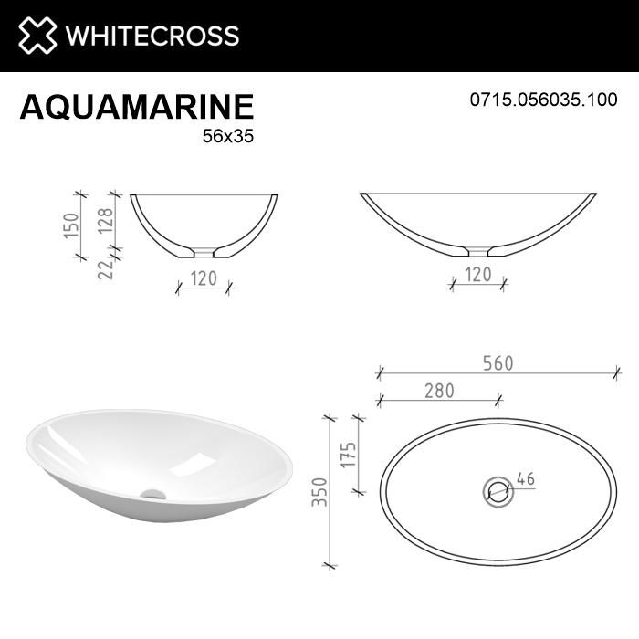 Раковина WHITECROSS 0715.056035.100 Aquamarine 56x35 белый глянец