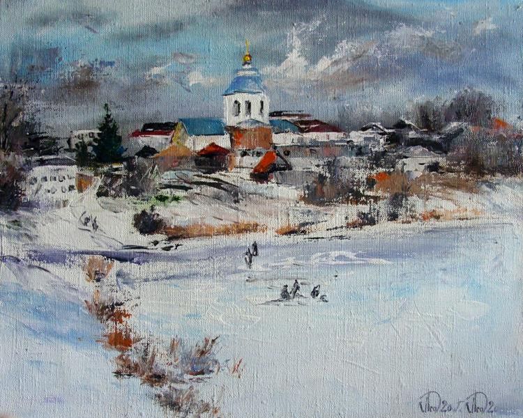 Картина "Зима. Рыбаки" Леднев Александр