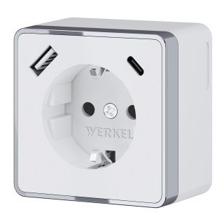 Розетка с заземлением, шторками и USB тип A+C Werkel Gallant (белый) W5071701