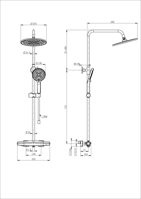 Душевая стойка с термостатом WONZON & WOGHAND WW-B3045-A-BG Золото фото 2