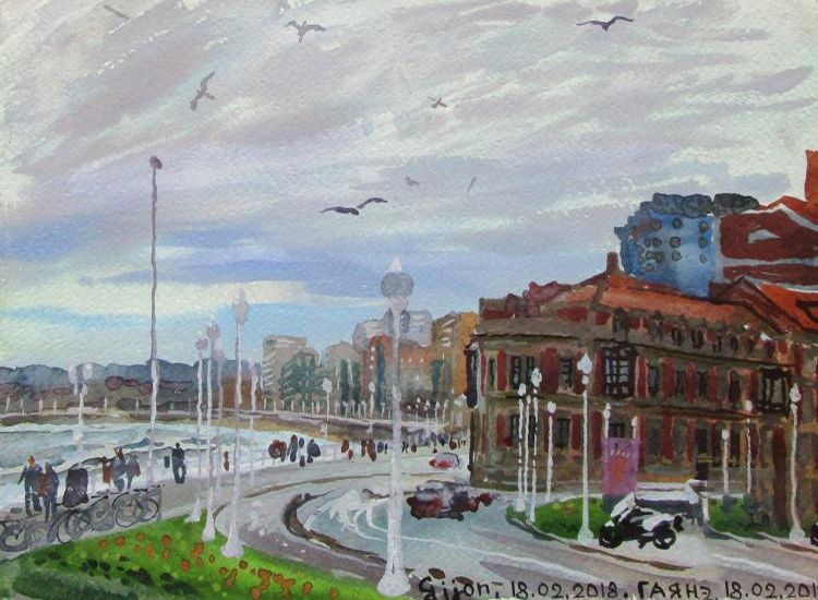 Картина "Хихон, Пасео дель Муро де Сан Лоренсо" Гаянэ Добровольская
