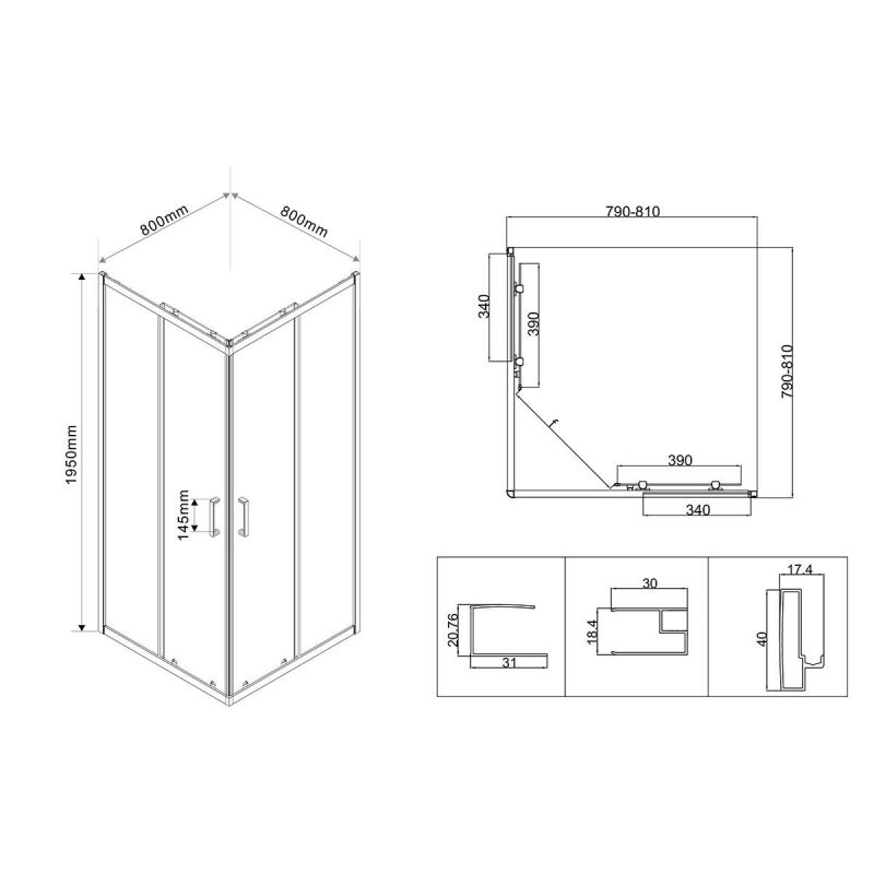 Душевой уголок Vincea City VSS-5CT800CL 800*800 хром