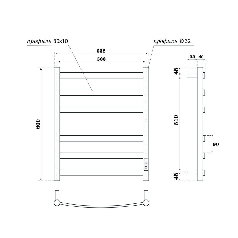 Полотенцесушитель электрический Point Антея PN17856W П6 500x600, диммер справа, белый фото 4