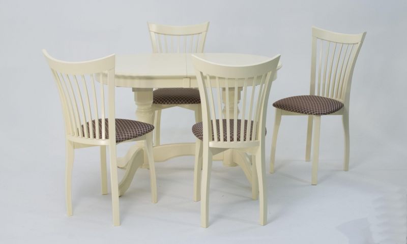 Обеденная группа стол Бизе со стульями Миранда,слоновая кость, ромб коричневый F212020S00X4R001443S14