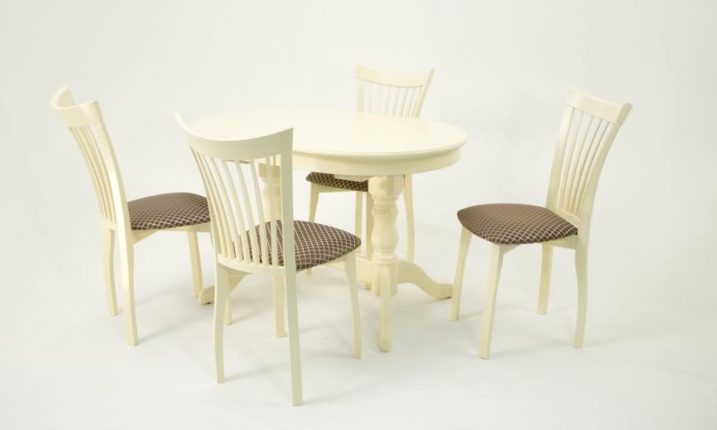 Обеденная группа стол Бизе со стульями Миранда,слоновая кость, ромб коричневый F212020S00X4R001443S14