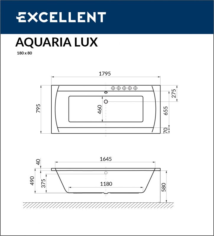 Акриловая ванна Excellent Aquaria Lux WAEX.AQU18WH 180x80 фото 3