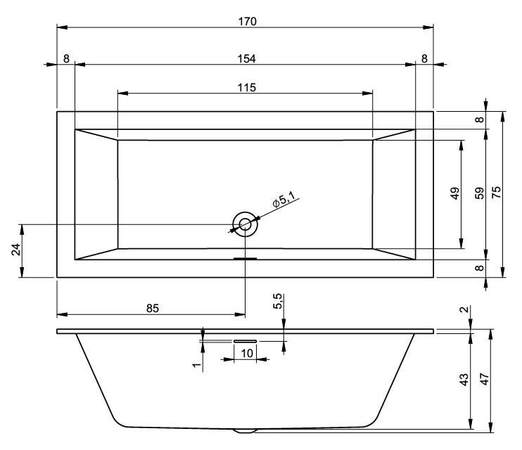 Акрилова ванна Riho Rething B105011005 170х75 см.