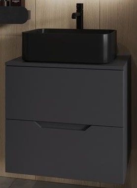 Тумба подвесная с раковиной Orange Line Li-60TugMDF+B02-460MB, 60 см, графит/черная фото 2
