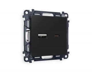 Комплект механизма розетки Ambrella Volt ALFA Черный матовый 2USB A+C 20W (быстрая зарядка) (AP8110, VM177) MA811010