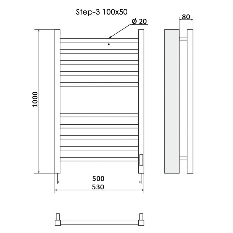 Полотенцесушитель электрический Ника STEP-3 100/50 прав