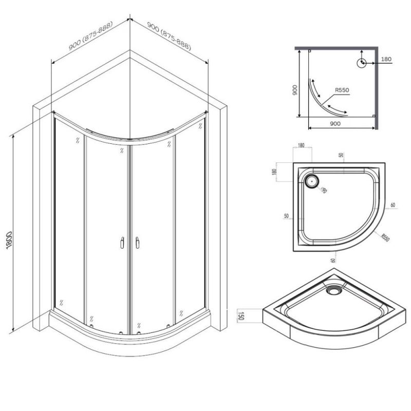 Душевой уголок с поддоном AM.PM X-Joy W88E-205-090MT64 90х90 см.