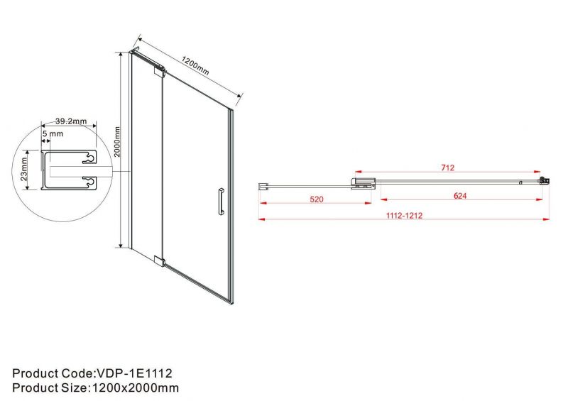 Душевая дверь в нишу Vincea Extra VDP-1E1112CGB, 1100/1200