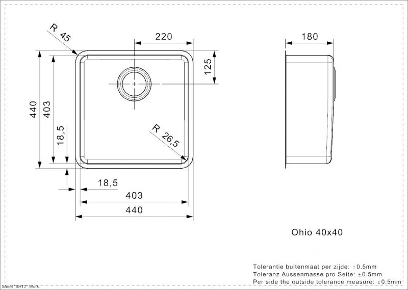 Кухонная мойка Reginox Ohio L 40x40 matt 38305