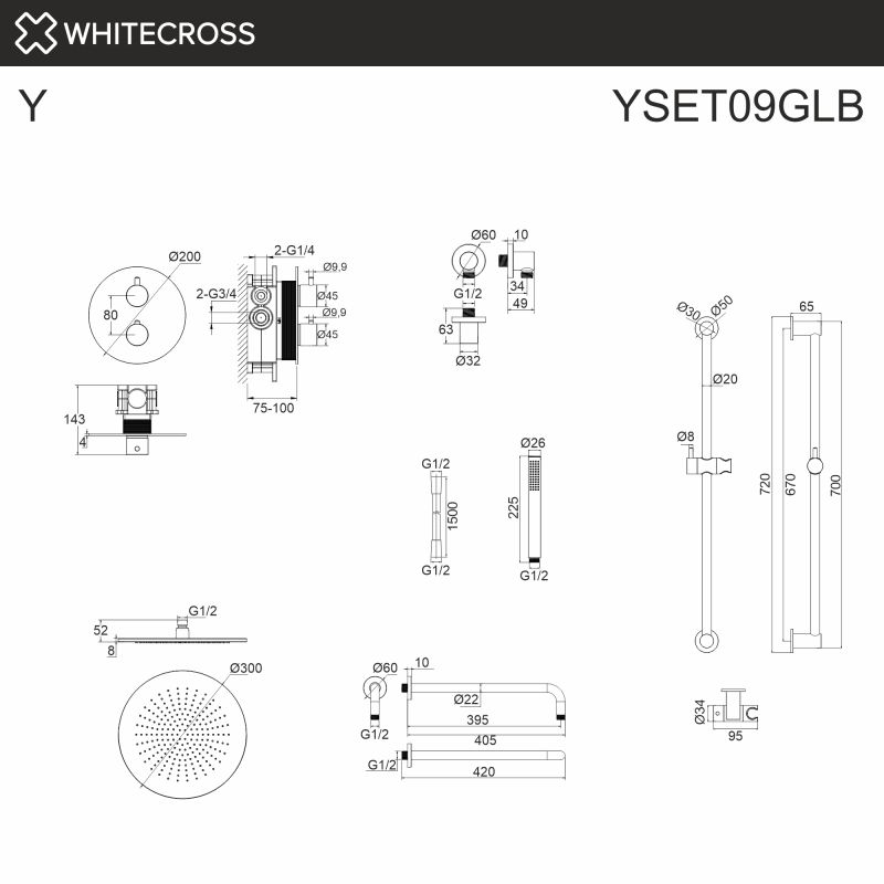 Термостатическая душевая система скрытого монтажа WHITECROSS Y YSET09GLB, брашированное золото фото 3