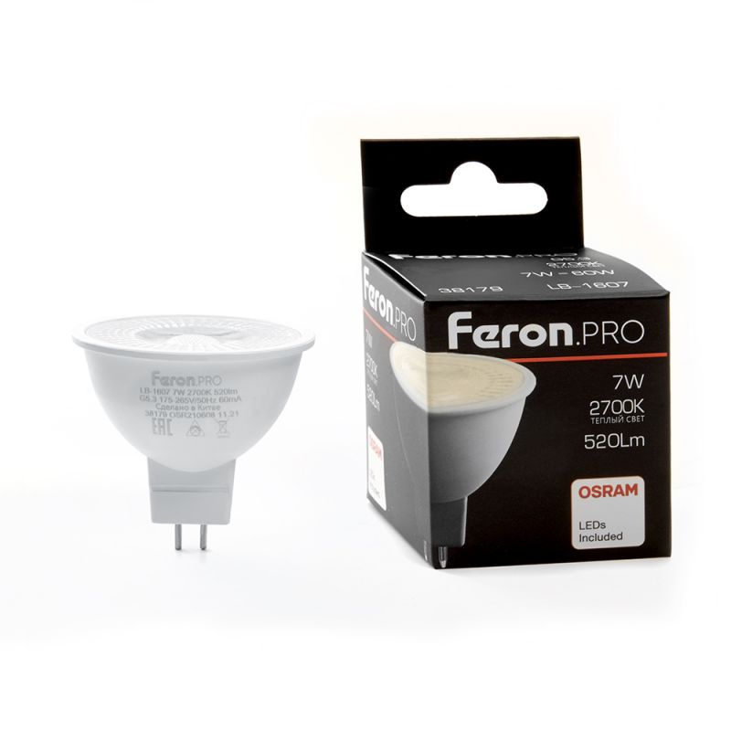 Лампа светодиодная Feron 7W G5.3 2700K с линзой 38 градусов, 38179 фото 1