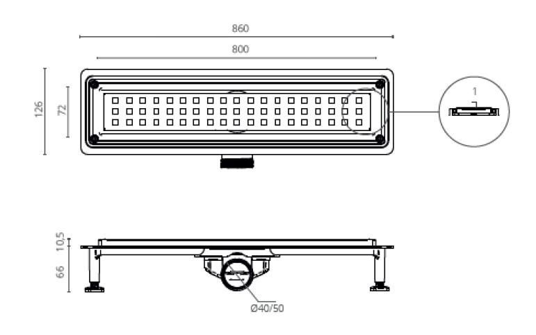 Душевой лоток CTESI FLOW SQUARE GOLD 80 см., золото BK4024650/1