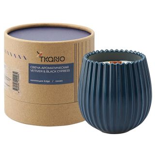 Свеча ароматическая с деревянным фитилём vetiver & black cypress из коллекции edge, синий, 60 ч Tkano BD-3043123